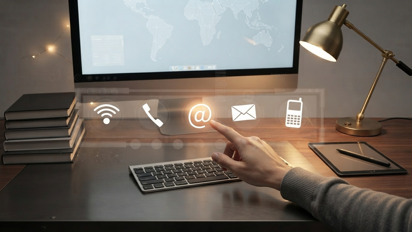 Contact icons on a desk