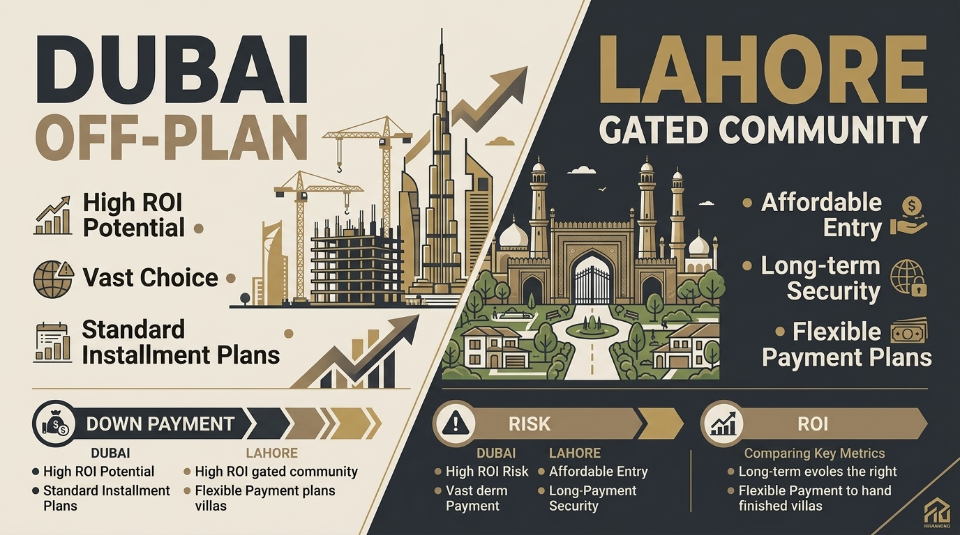Dubai off-plan versus Lahore gated community installment plans