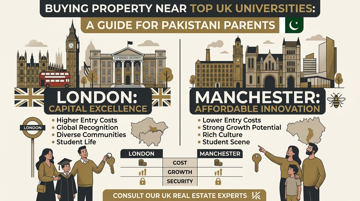 Buying property near top UK universities: London versus Manchester