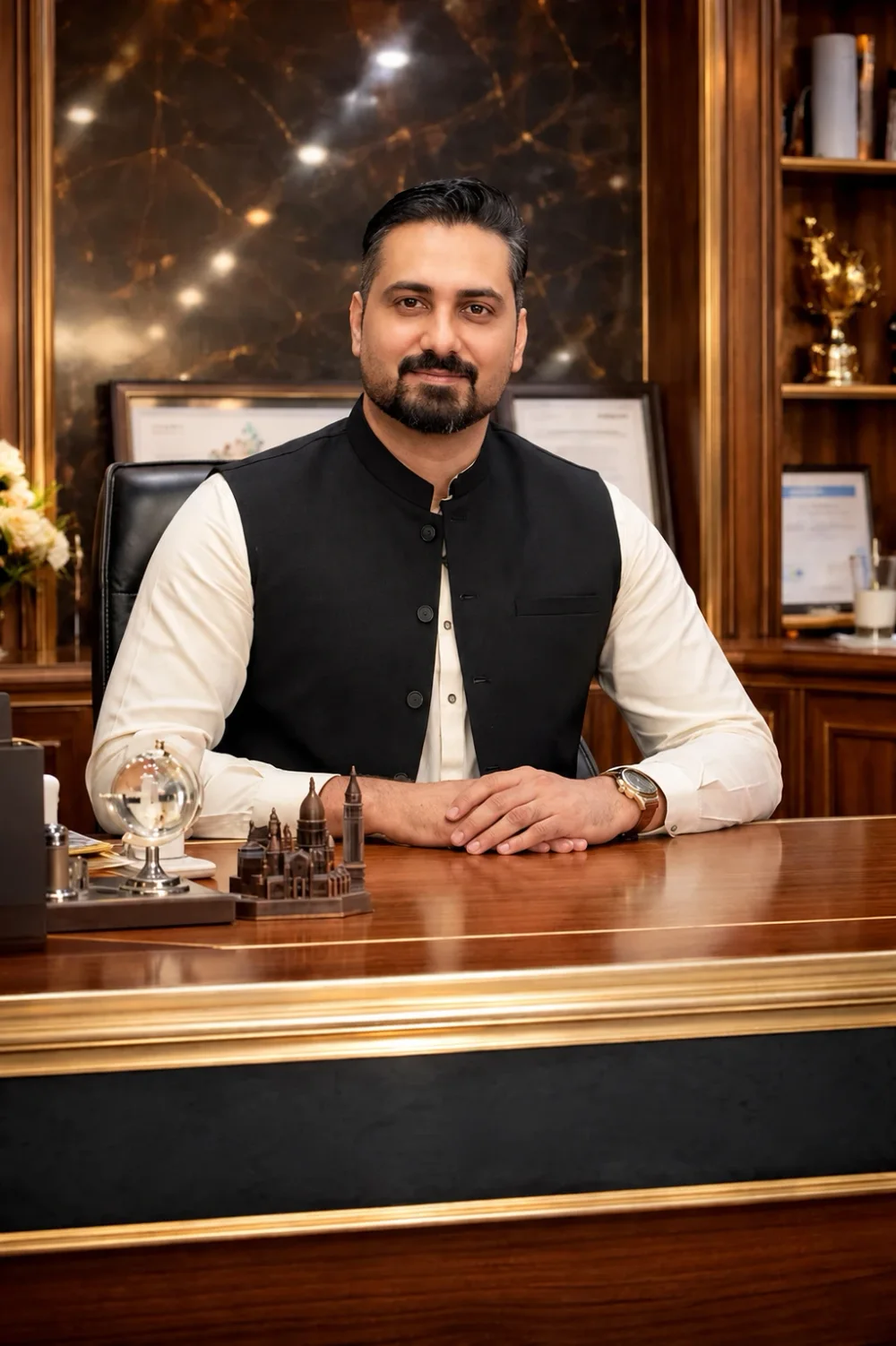 Malik Mustaqeem, Chief Operating Officer, seated at his desk